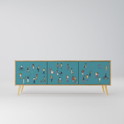COLLECTIVE STREAM 3-Door TV Stand in Oak Effect