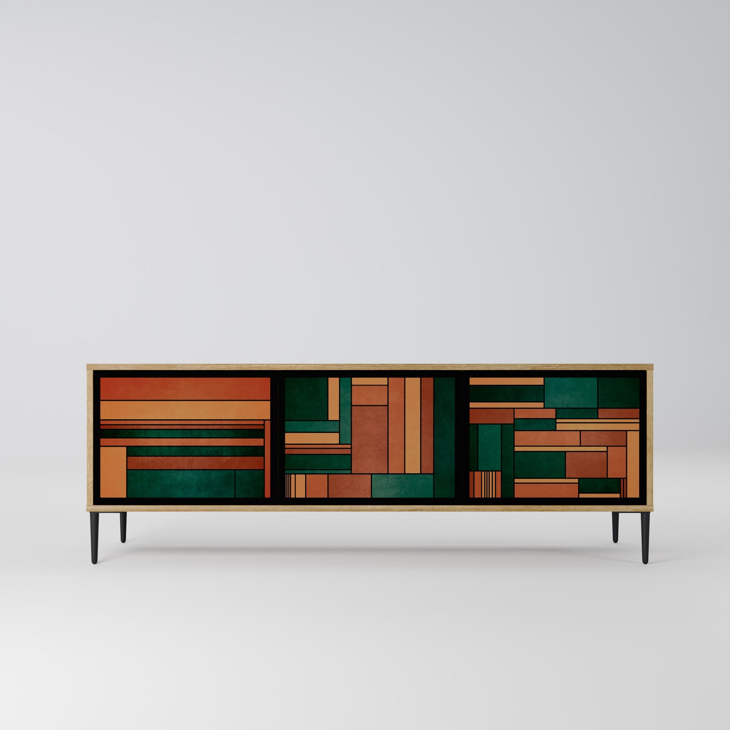 EARTHY FIGURES 3-Door TV Stand in Oak Effect