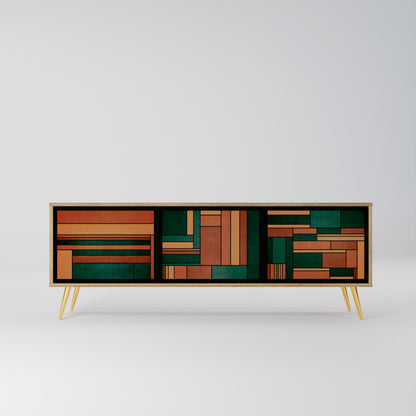 EARTHY FIGURES 3-Door TV Stand in Oak Effect