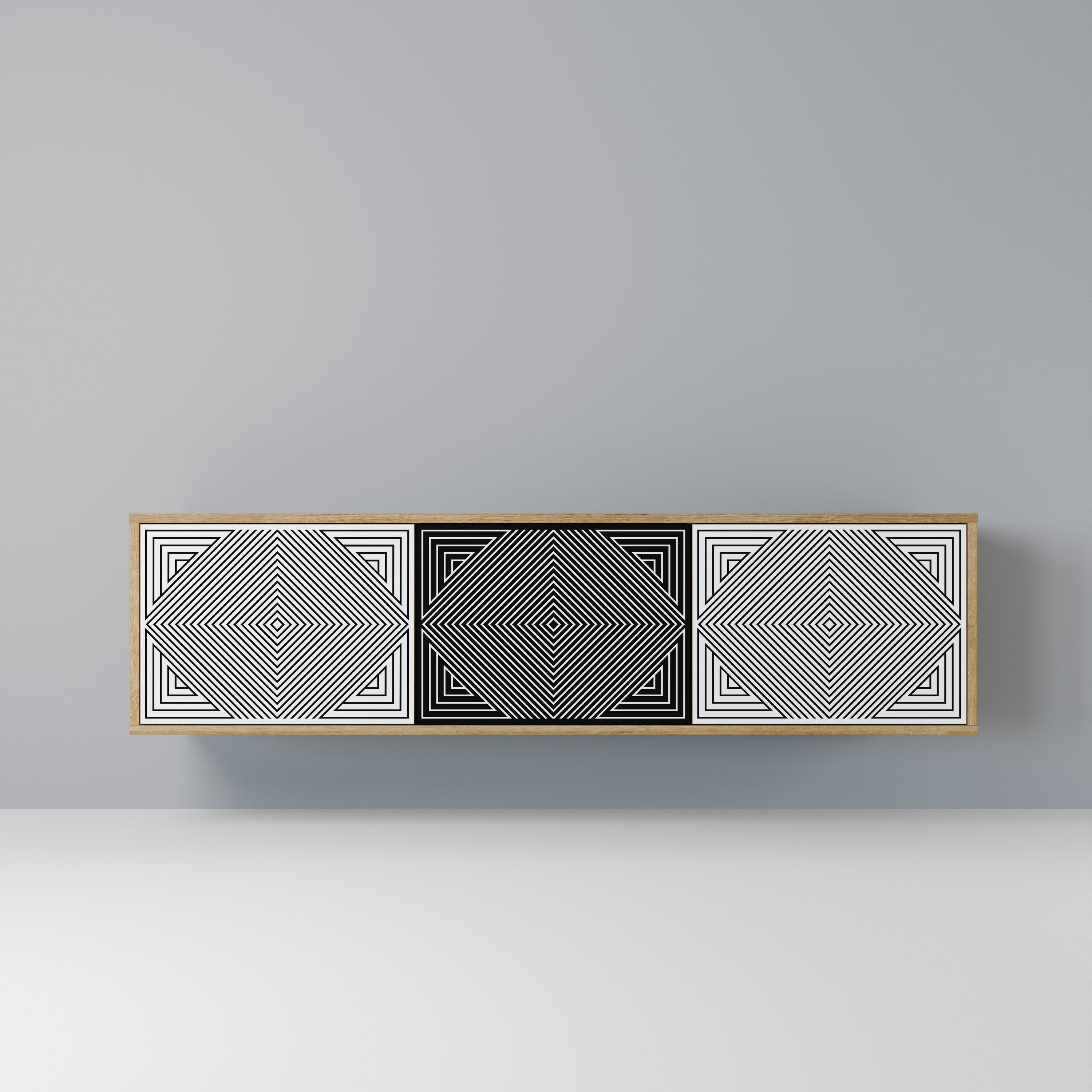 POLYGON ILLUSION 3-dörrars TV-bänk i ekeffekt
