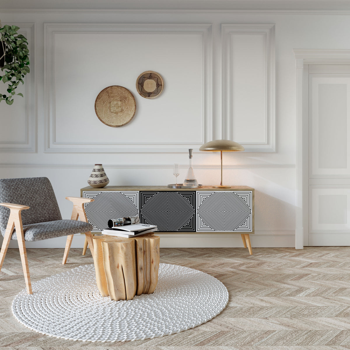 POLYGON ILLUSION TV-bänk med 3 dörrar