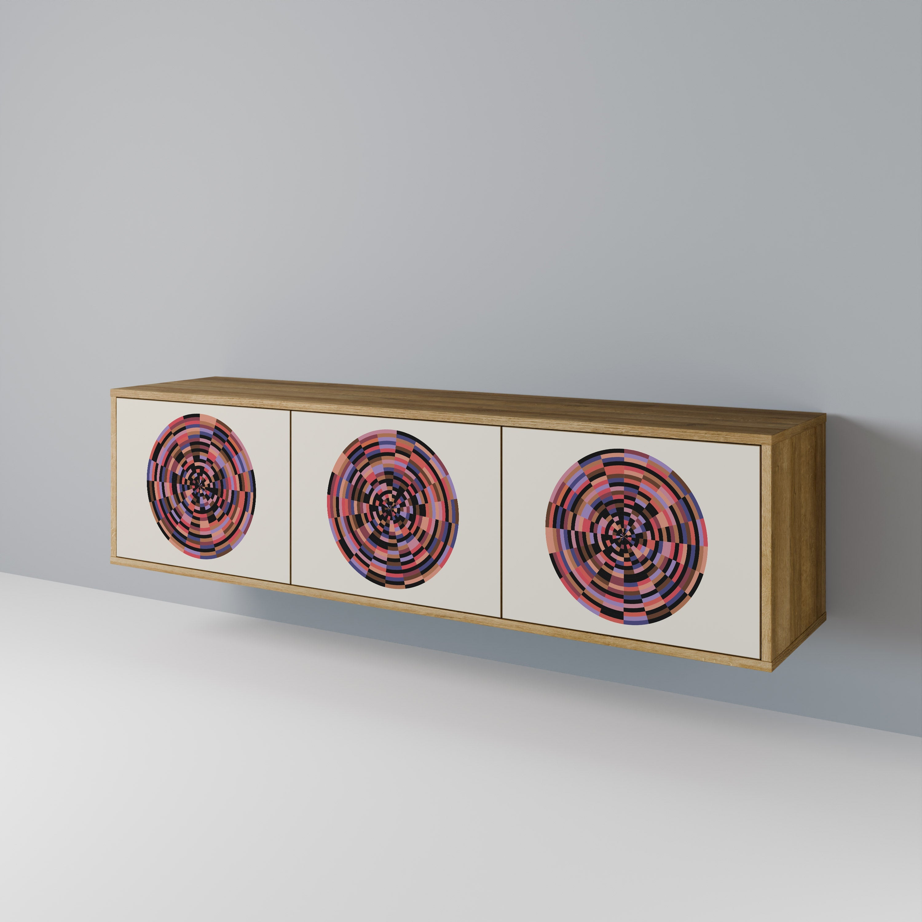 BROWN CIRCLES 3-dörrars TV-bänk i ekeffekt