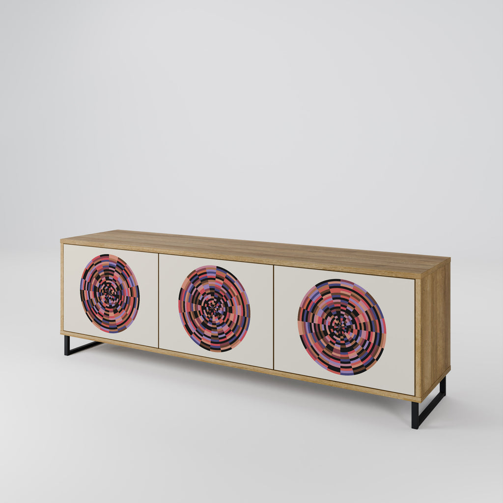 BROWN CIRCLES 3-dörrars TV-bänk i ekeffekt