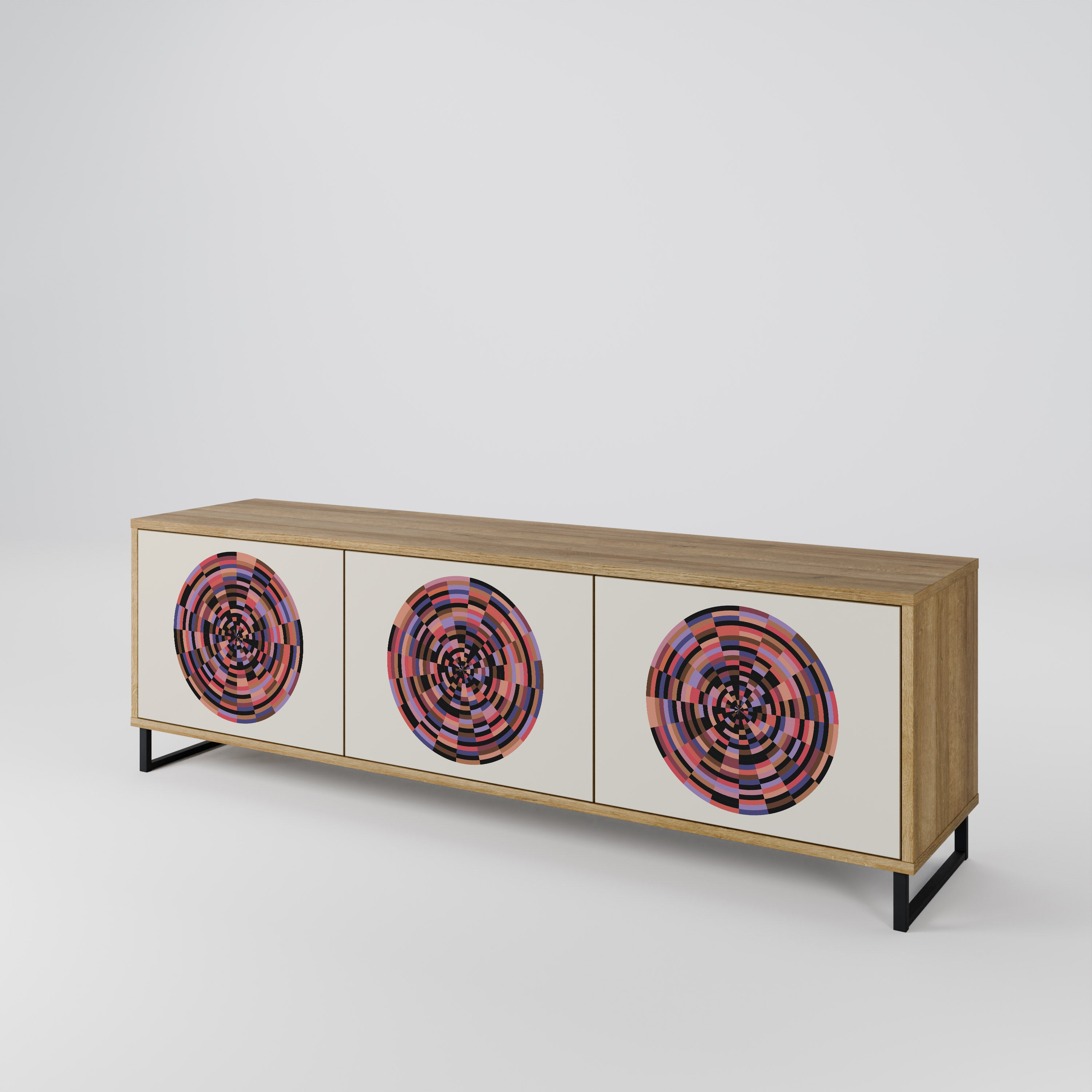 BROWN CIRCLES 3-dörrars TV-bänk i ekeffekt