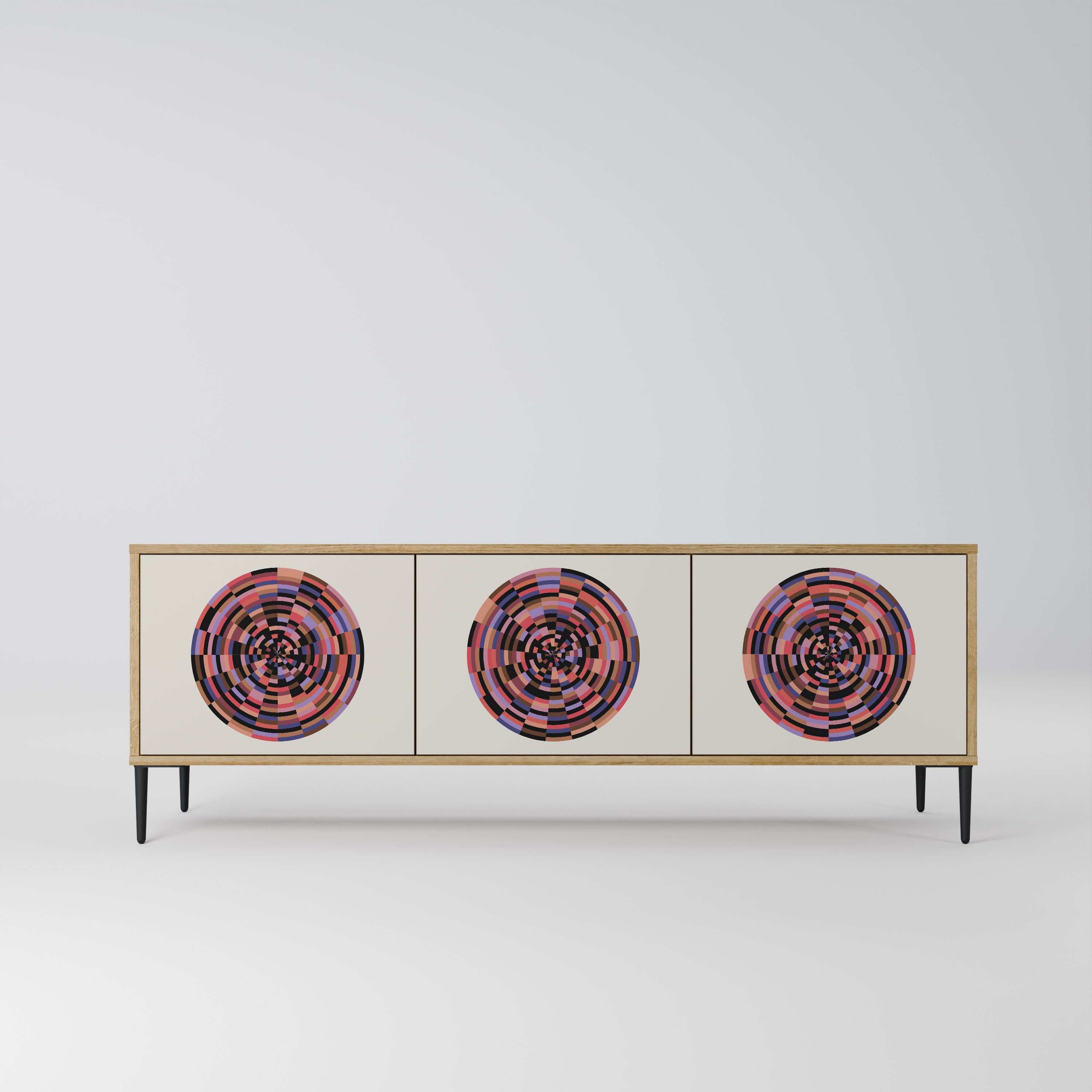 BROWN CIRCLES 3-dörrars TV-bänk i ekeffekt