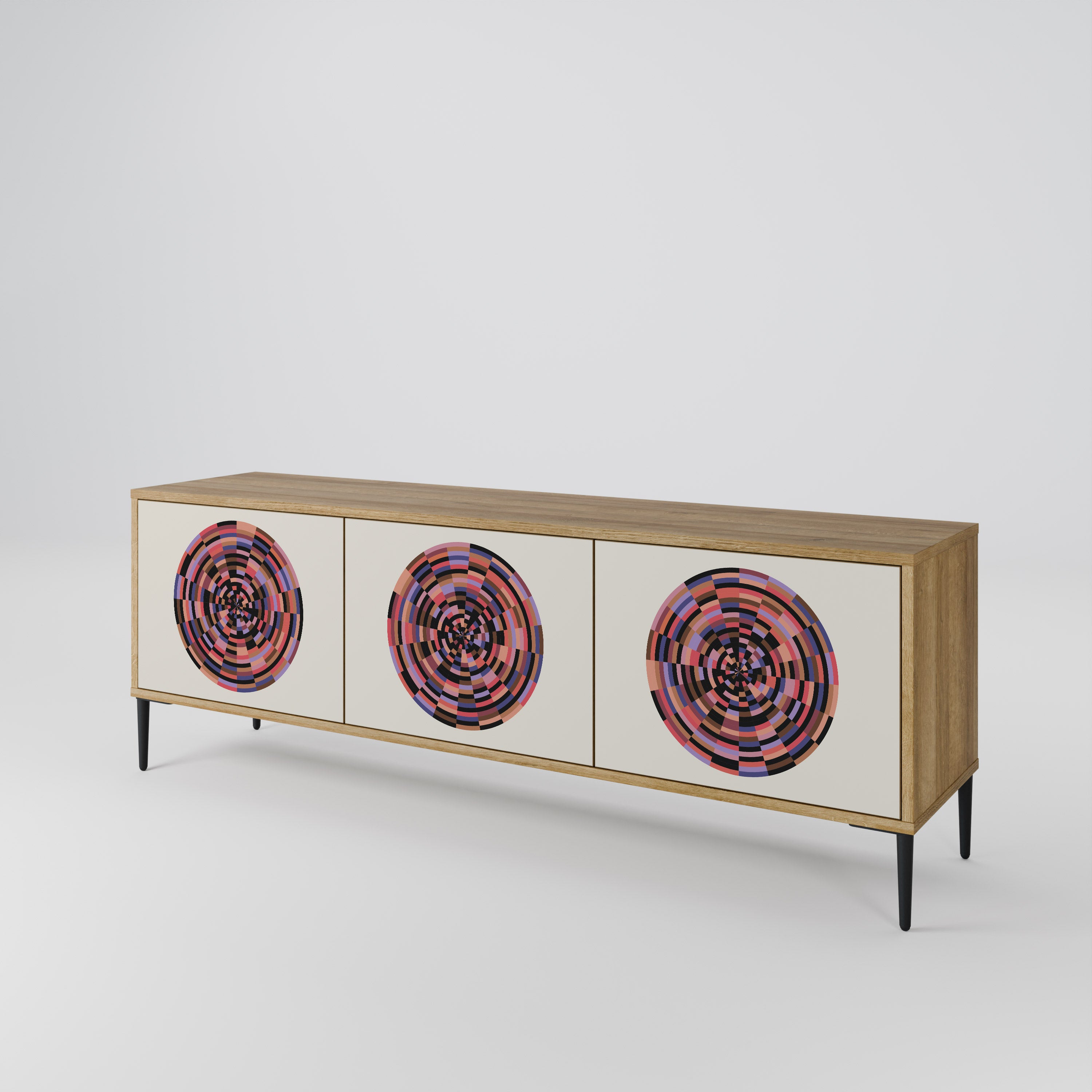 BROWN CIRCLES 3-dörrars TV-bänk i ekeffekt