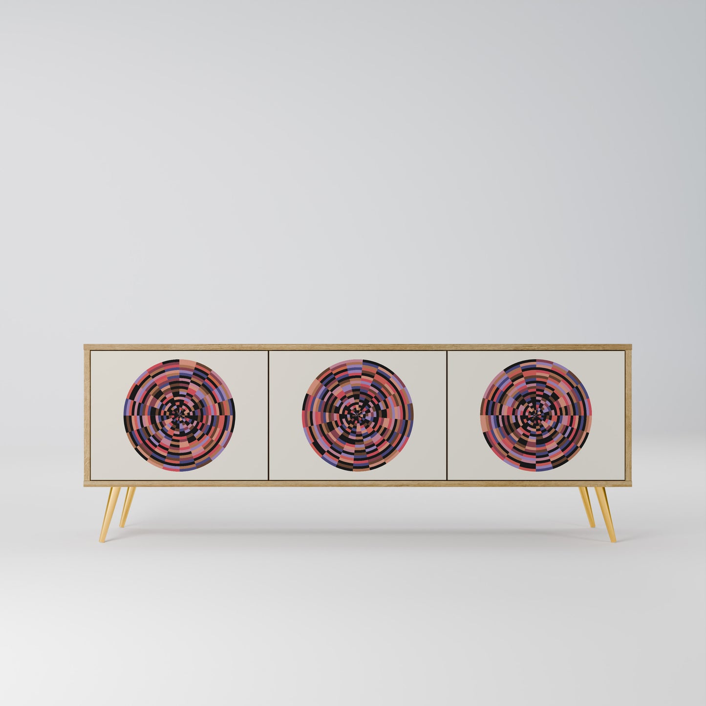 BROWN CIRCLES 3-dörrars TV-bänk i ekeffekt