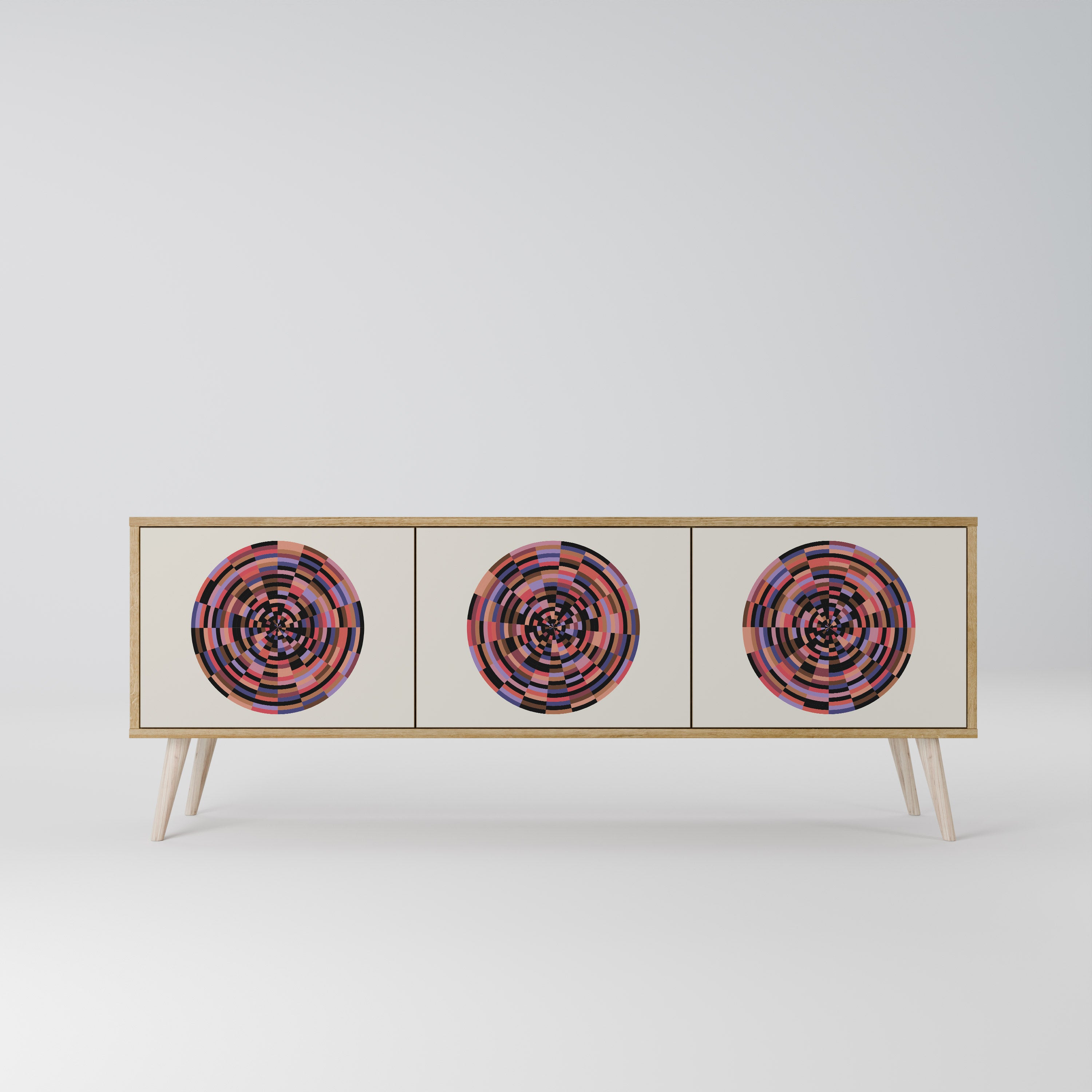 BROWN CIRCLES 3-dörrars TV-bänk i ekeffekt