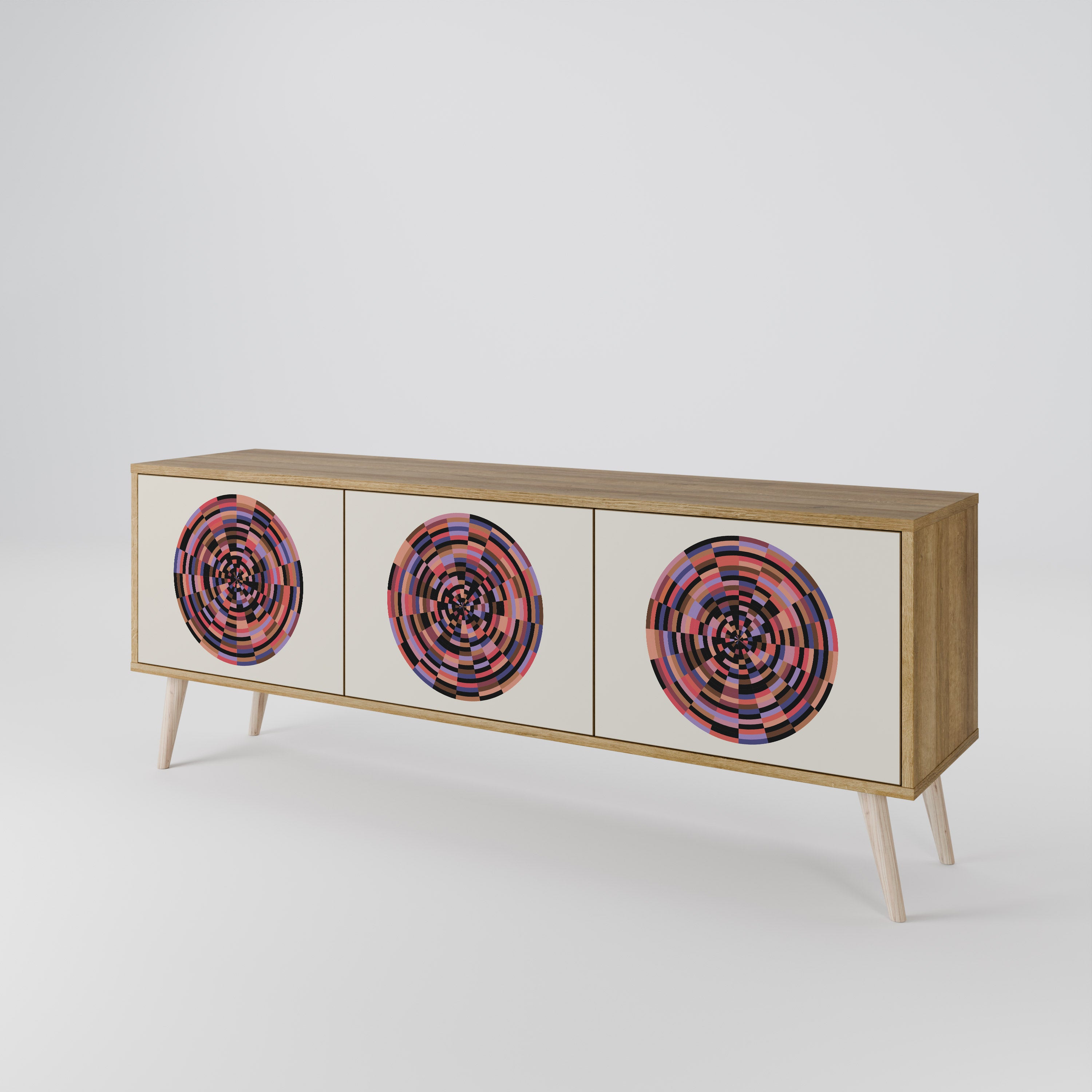 BROWN CIRCLES 3-dörrars TV-bänk i ekeffekt