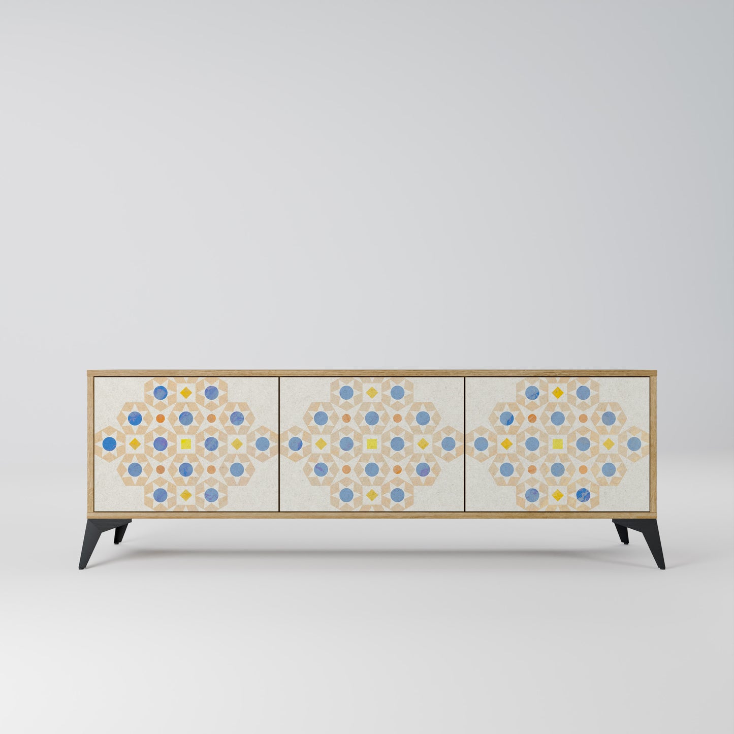 PATTERNED PRISM 3-Door TV Stand in Oak Effect
