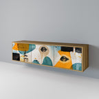 ABSTRACT FACES 3-Door TV Stand in Oak Effect