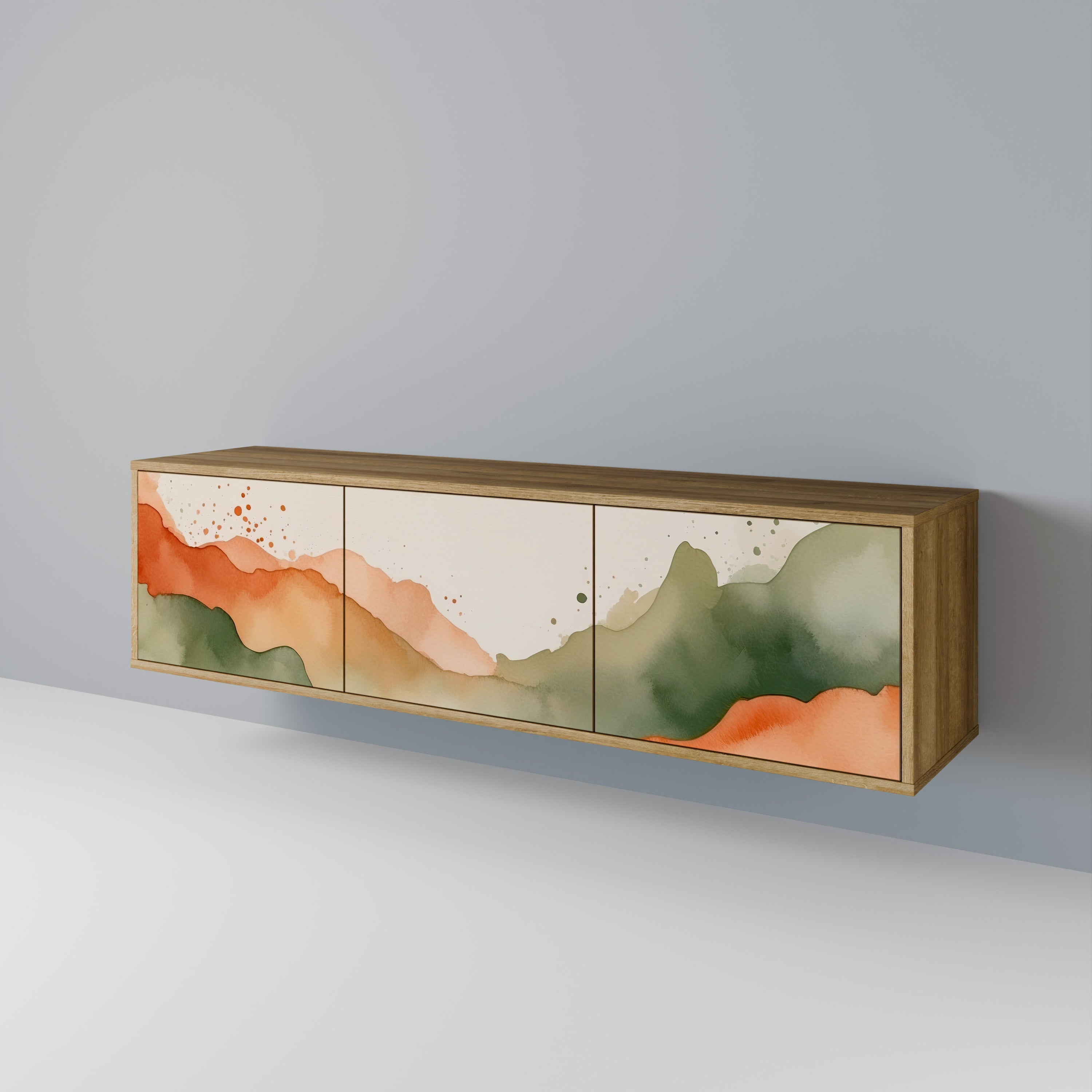 WATERCOLOR PEAKS 3-dörrars TV-bänk i ekeffekt