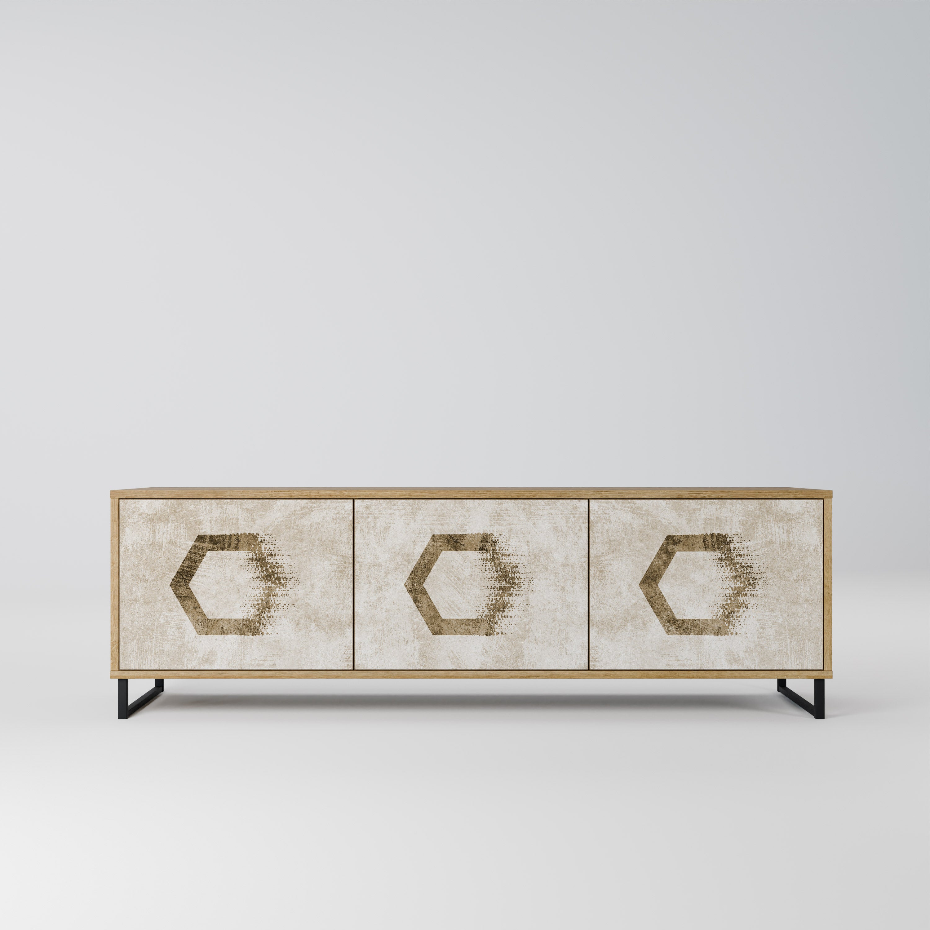 HEXAGONAL SHAPES 3-dörrars TV-bänk i ekeffekt