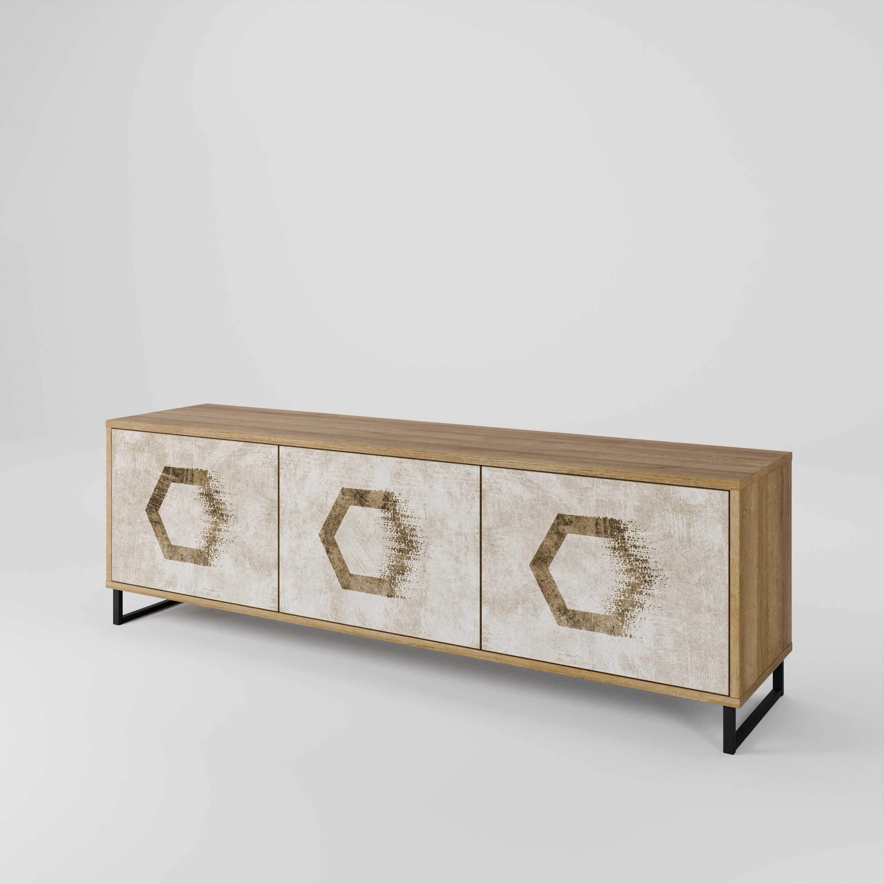 HEXAGONAL SHAPES 3-dörrars TV-bänk i ekeffekt