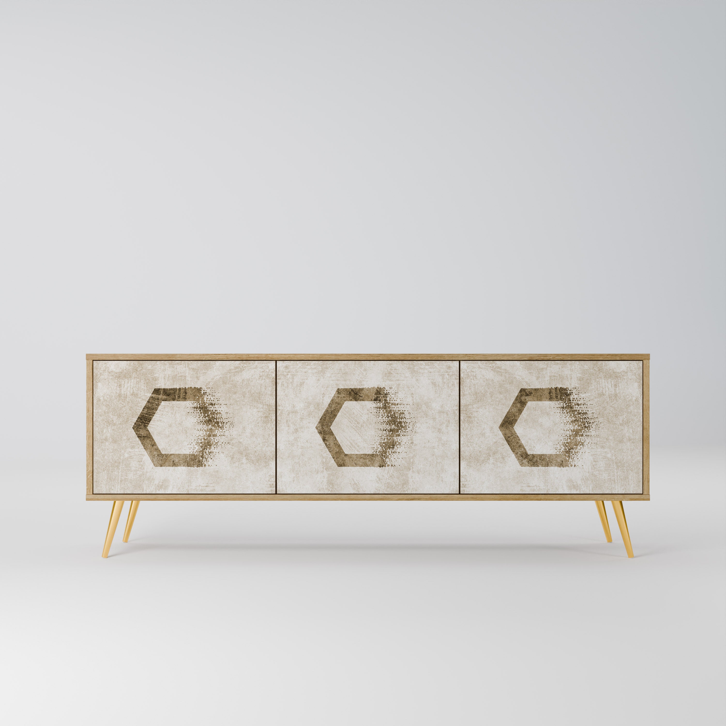 HEXAGONAL SHAPES 3-dörrars TV-bänk i ekeffekt