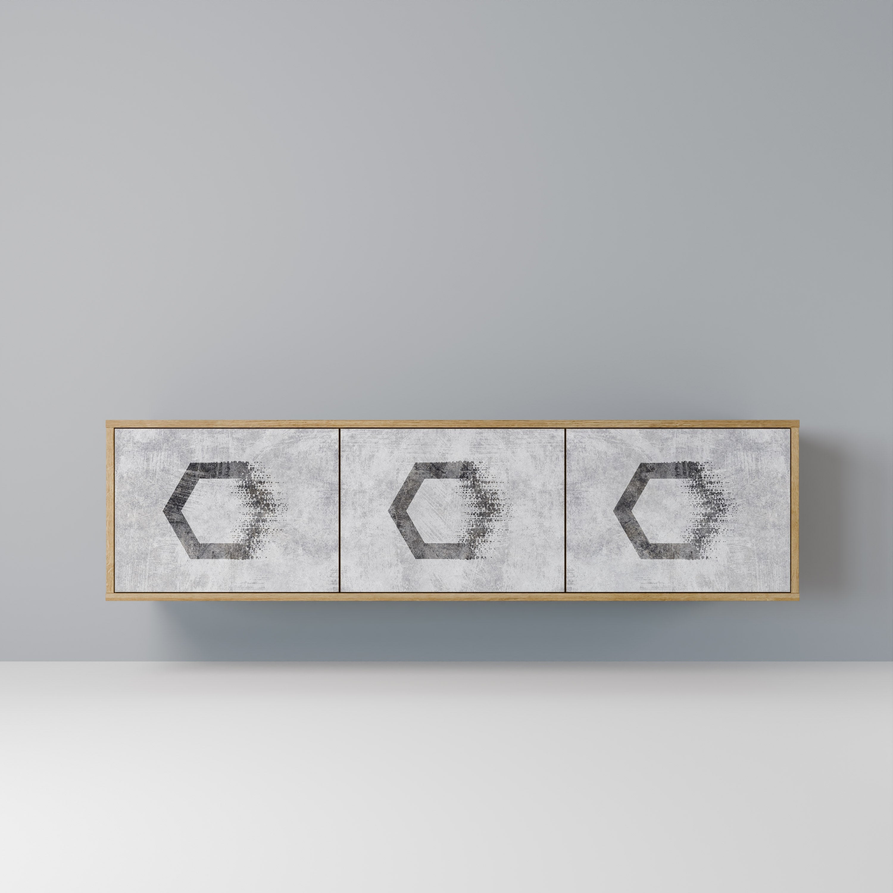 HEXAGONAL FIGURES 3-dörrars TV-bänk i ekeffekt