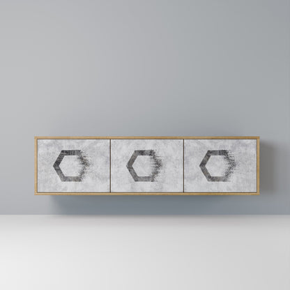 HEXAGONAL FIGURES 3-Door TV Stand in Oak Effect