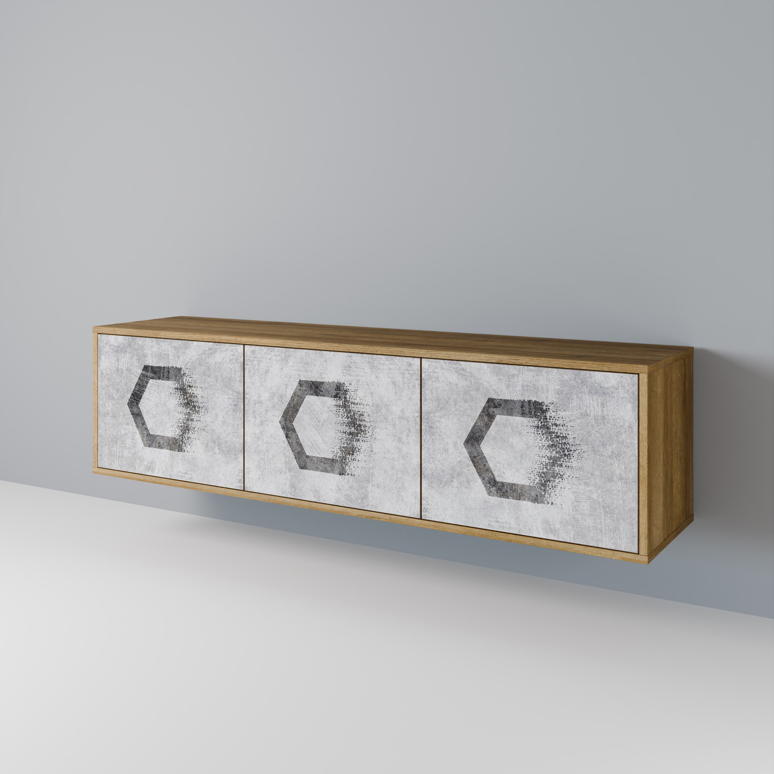 HEXAGONAL FIGURES 3-dörrars TV-bänk i ekeffekt