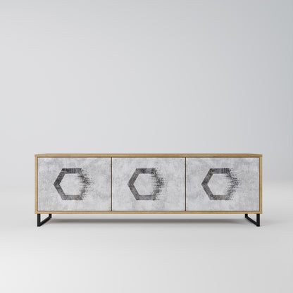 HEXAGONAL FIGURES 3-Door TV Stand in Oak Effect