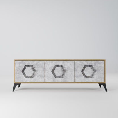 HEXAGONAL FIGURES 3-Door TV Stand in Oak Effect