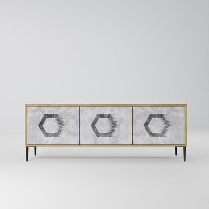 HEXAGONAL FIGURES 3-Door TV Stand in Oak Effect