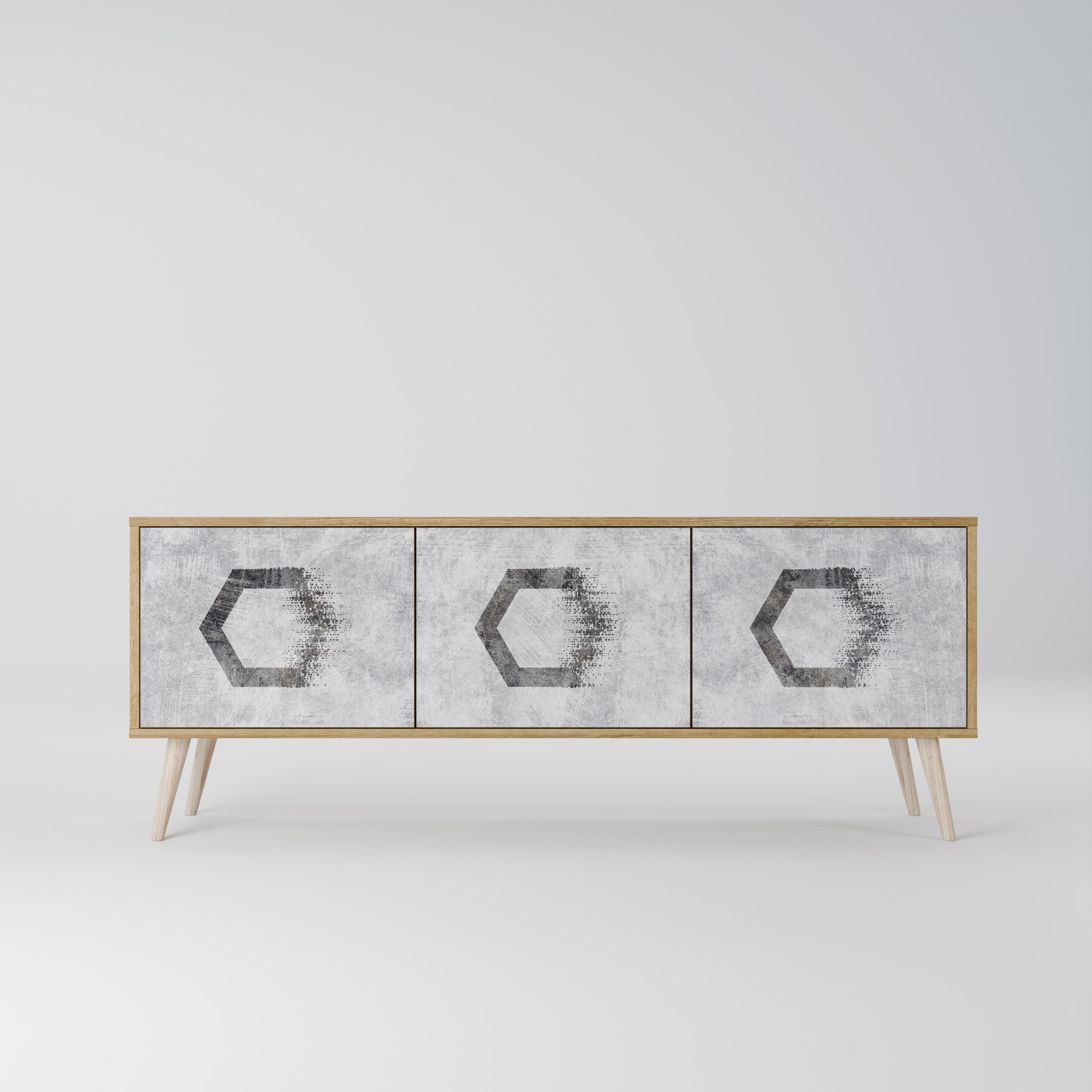 HEXAGONAL FIGURES 3-dörrars TV-bänk i ekeffekt