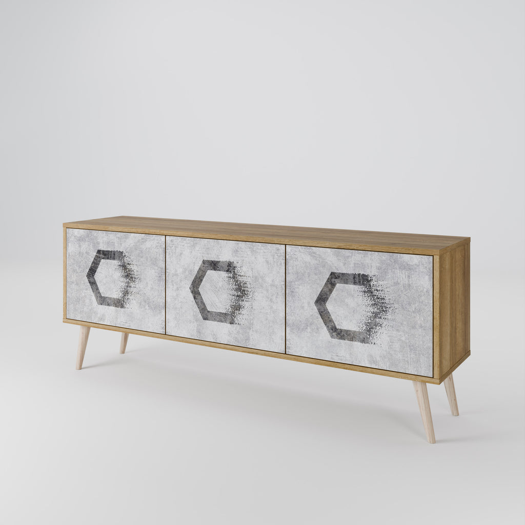 HEXAGONAL FIGURES 3-dörrars TV-bänk i ekeffekt
