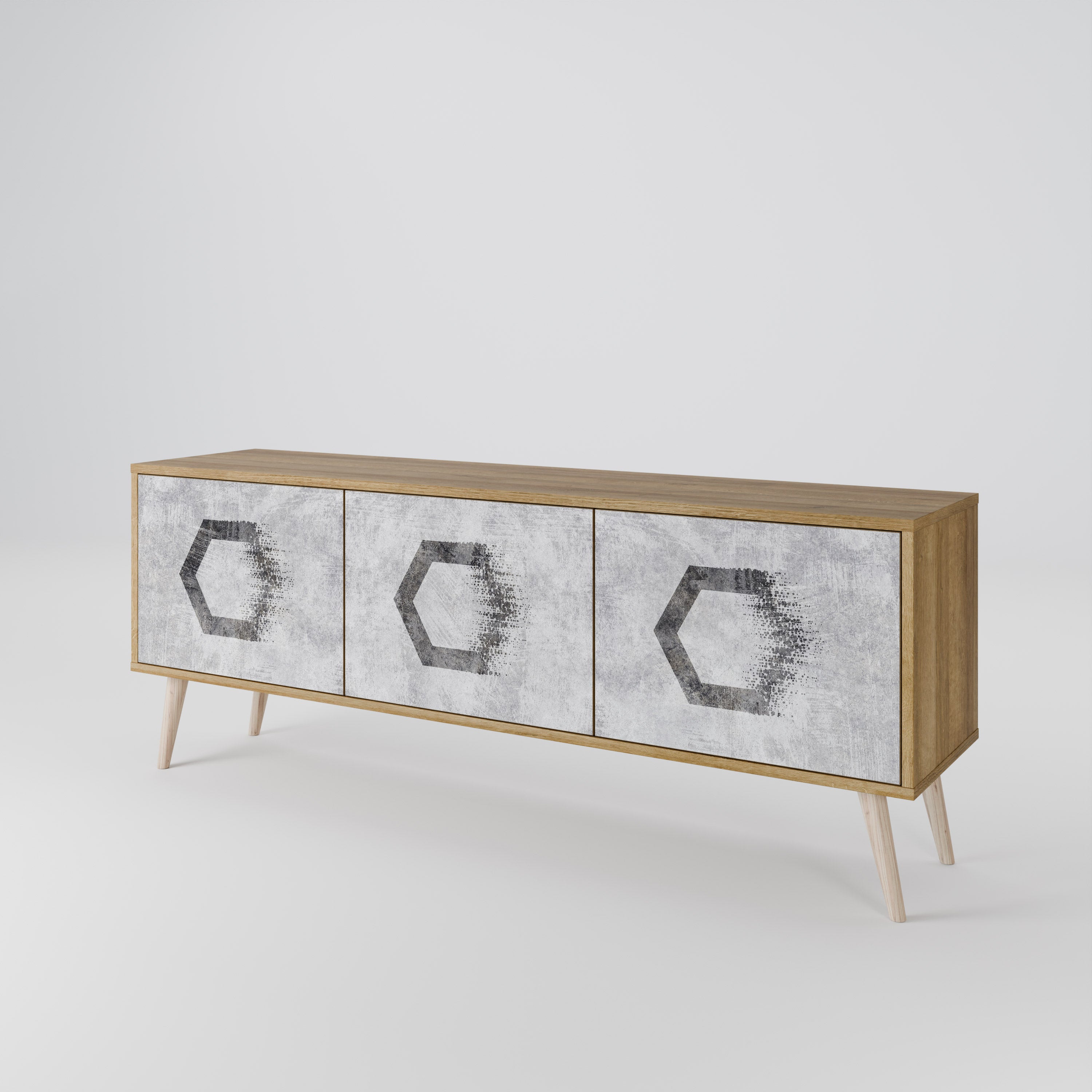 HEXAGONAL FIGURES 3-dörrars TV-bänk i ekeffekt