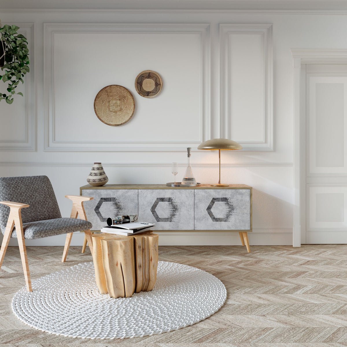 HEXAGONAL FIGURES TV-bänk med 3 dörrar