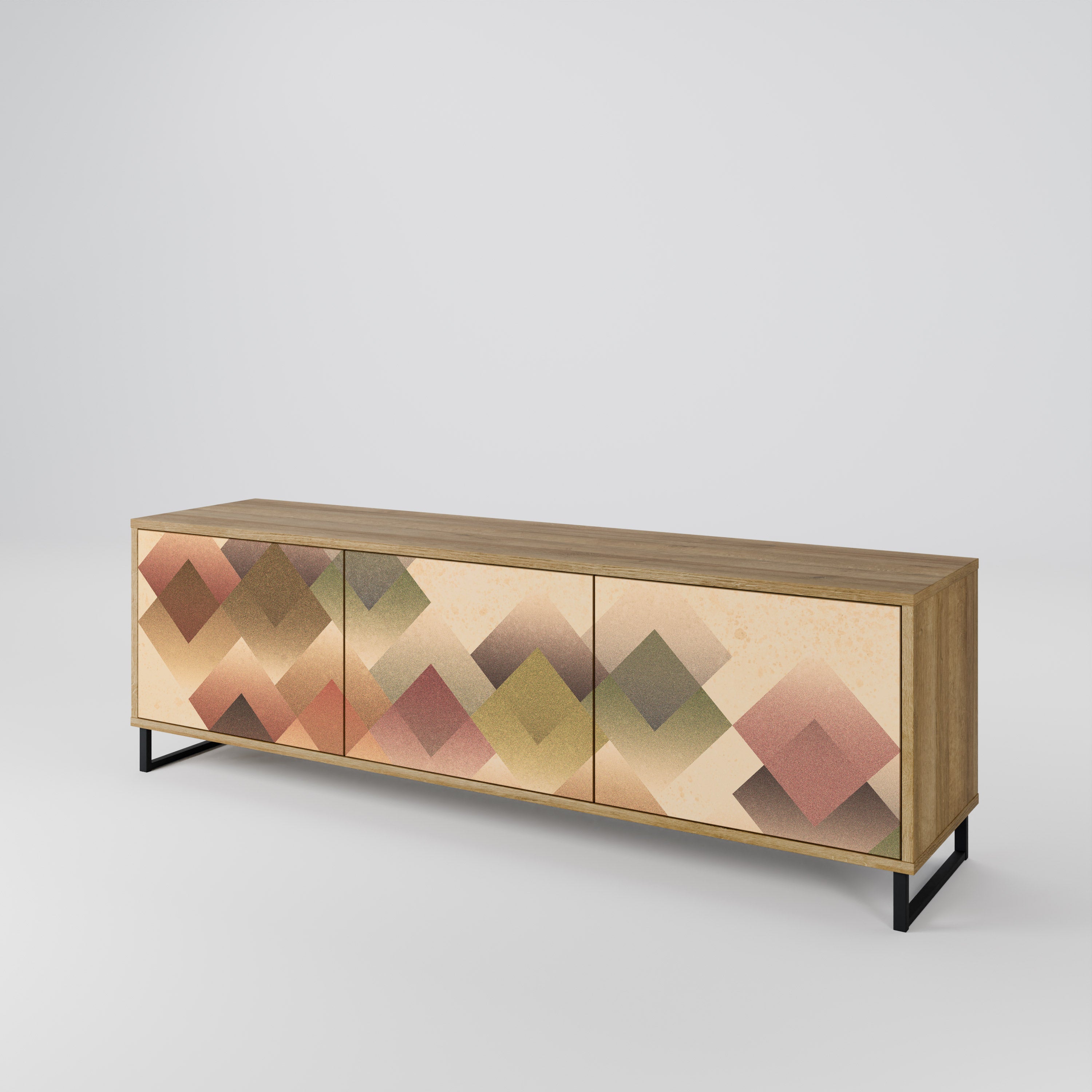 GEOMETRIC FUSION 3-dörrars TV-bänk i ekeffekt