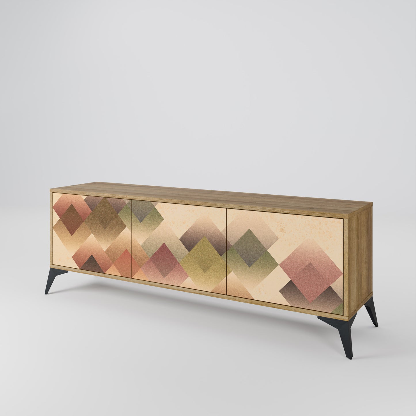 GEOMETRIC FUSION 3-Door TV Stand in Oak Effect