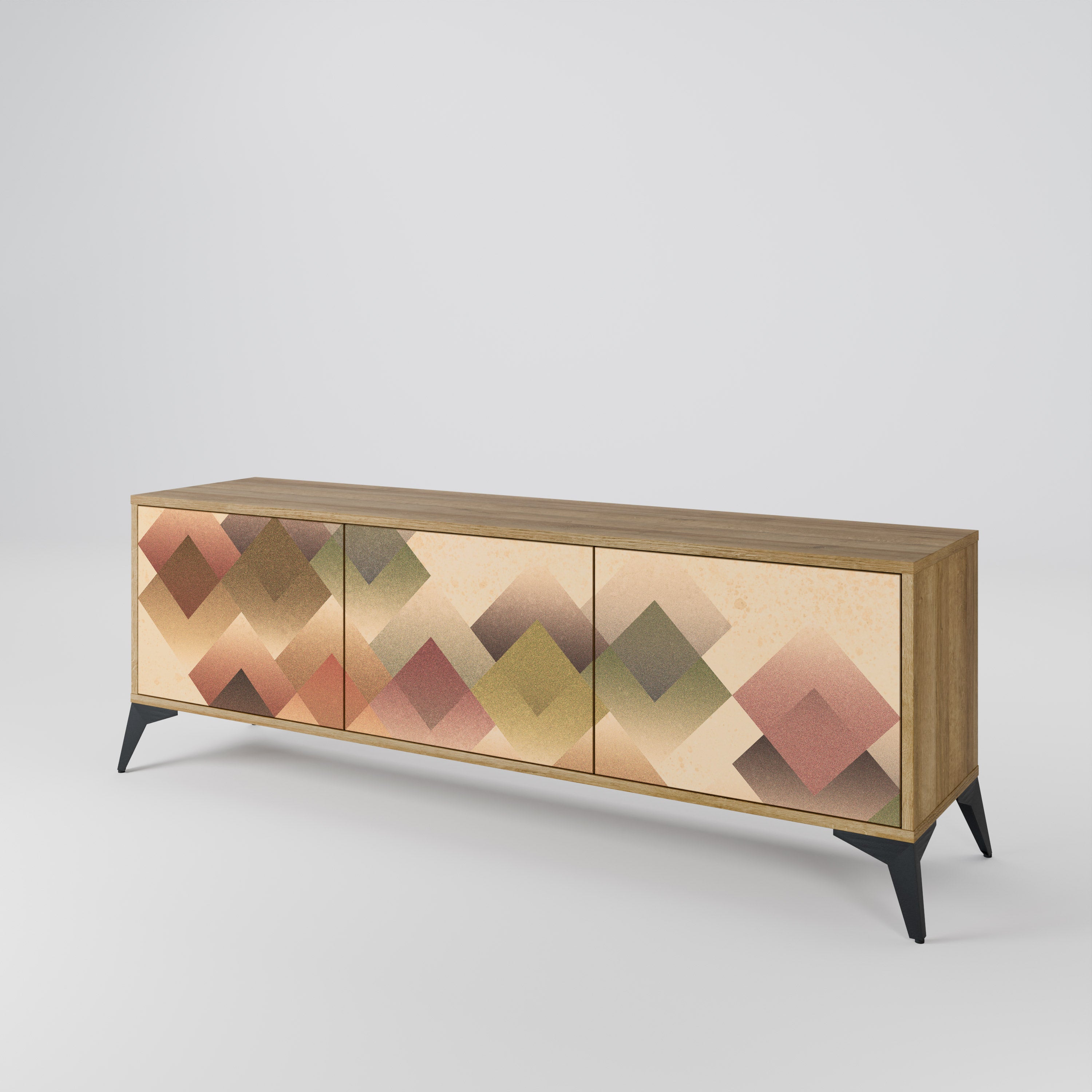GEOMETRIC FUSION 3-dörrars TV-bänk i ekeffekt