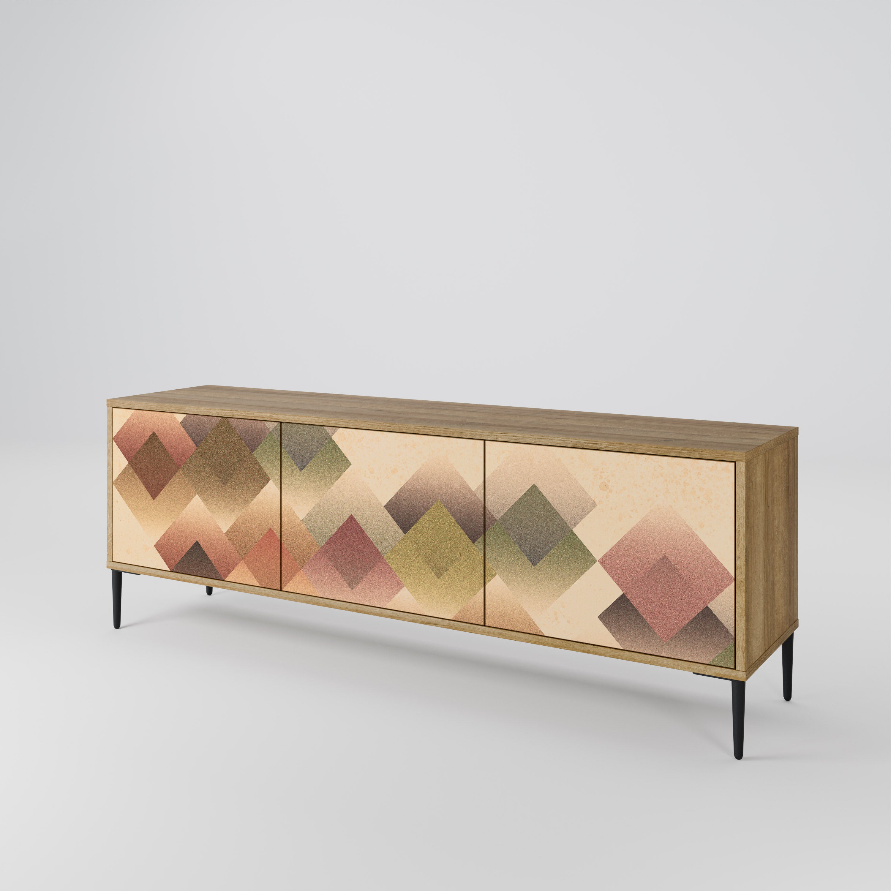 GEOMETRIC FUSION 3-dörrars TV-bänk i ekeffekt