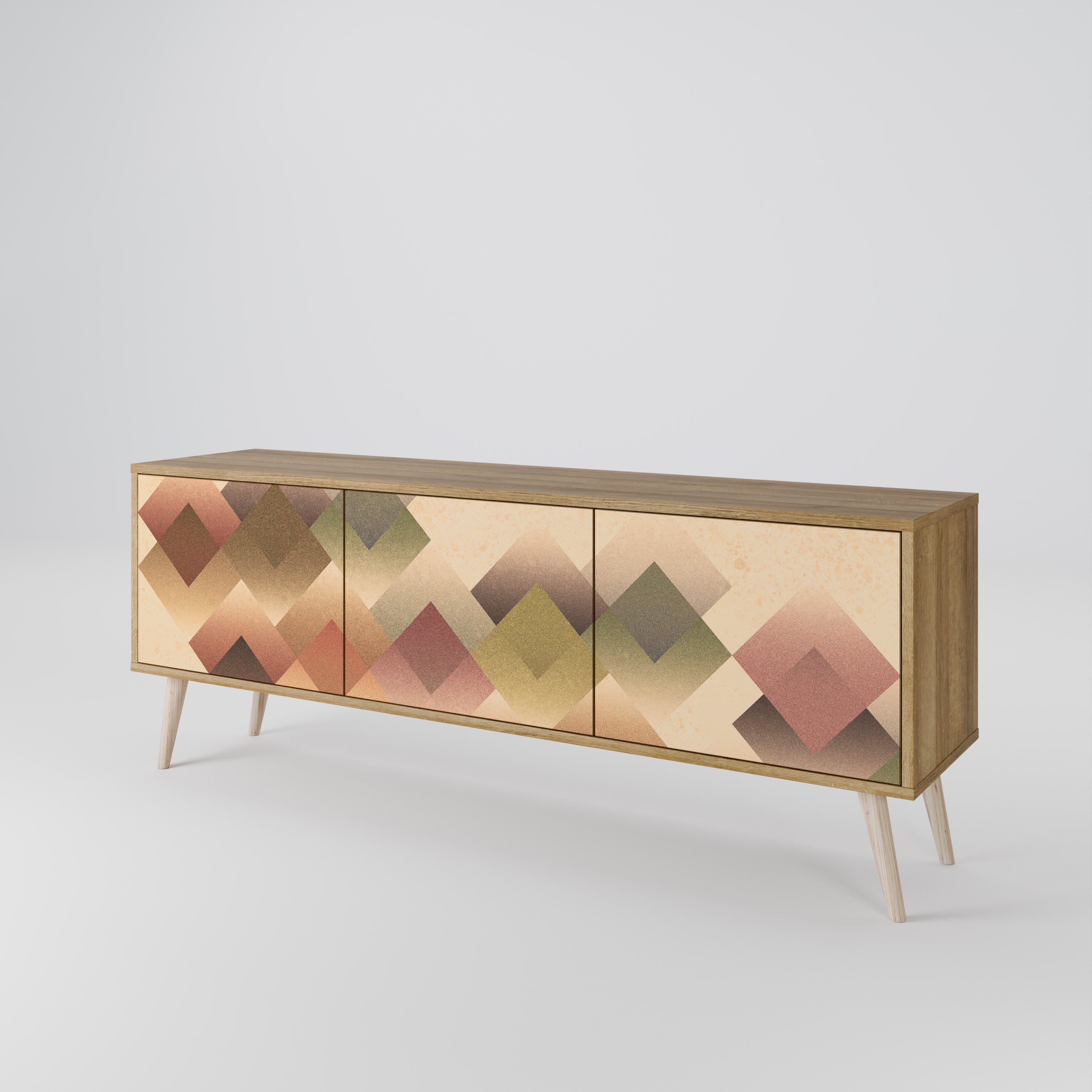 GEOMETRIC FUSION 3-dörrars TV-bänk i ekeffekt