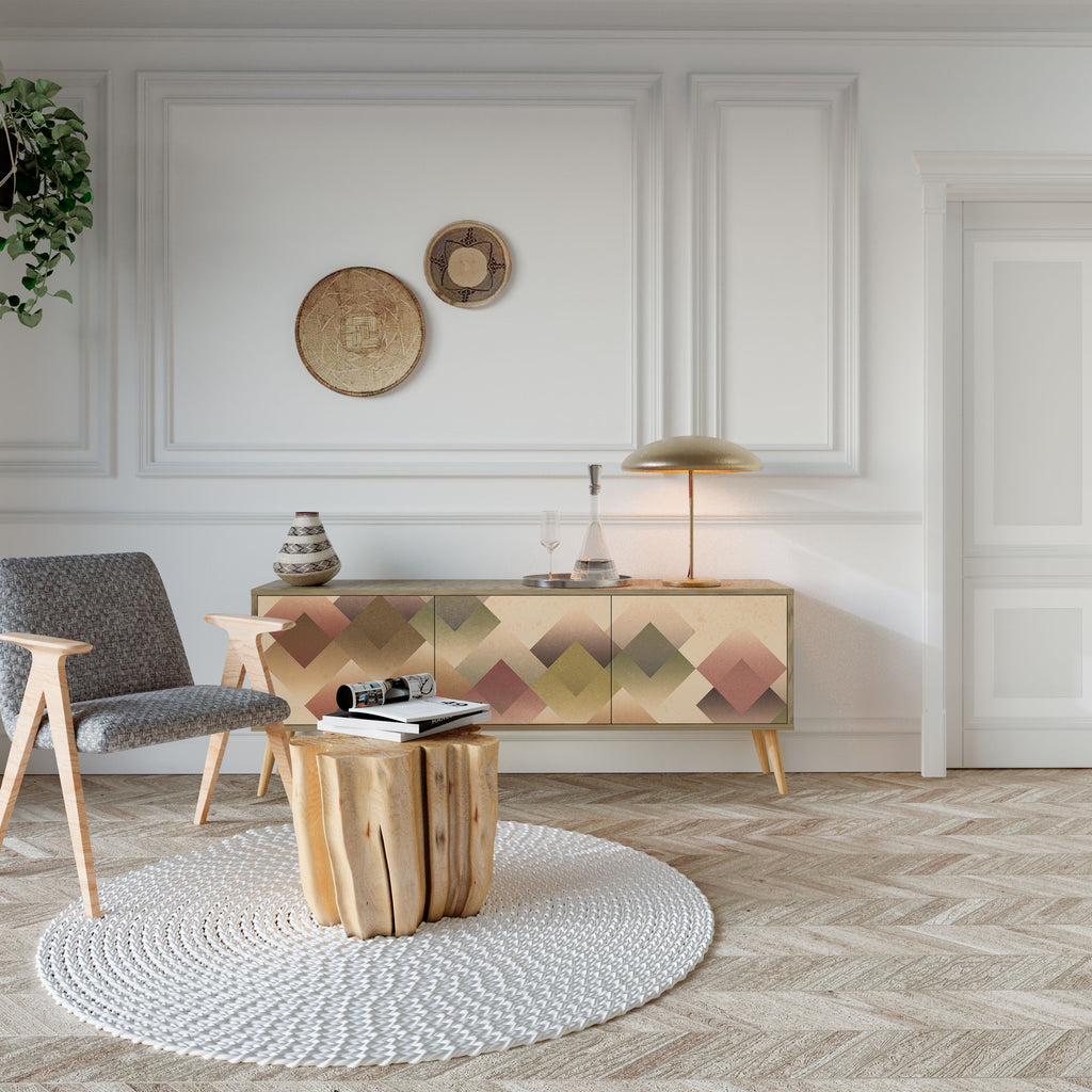 GEOMETRIC FUSION 3-dörrars TV-bänk i ekeffekt