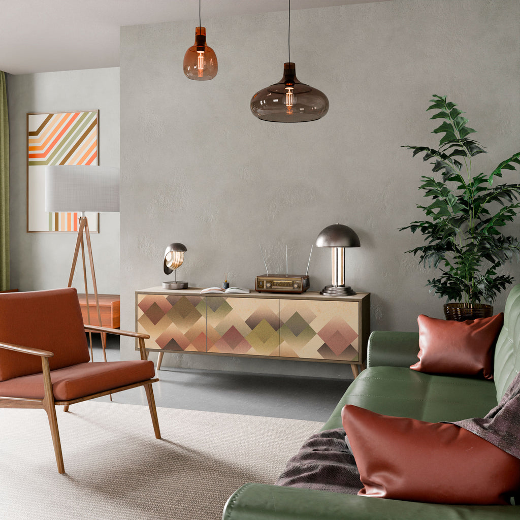 GEOMETRIC FUSION 3-dörrars TV-bänk i ekeffekt