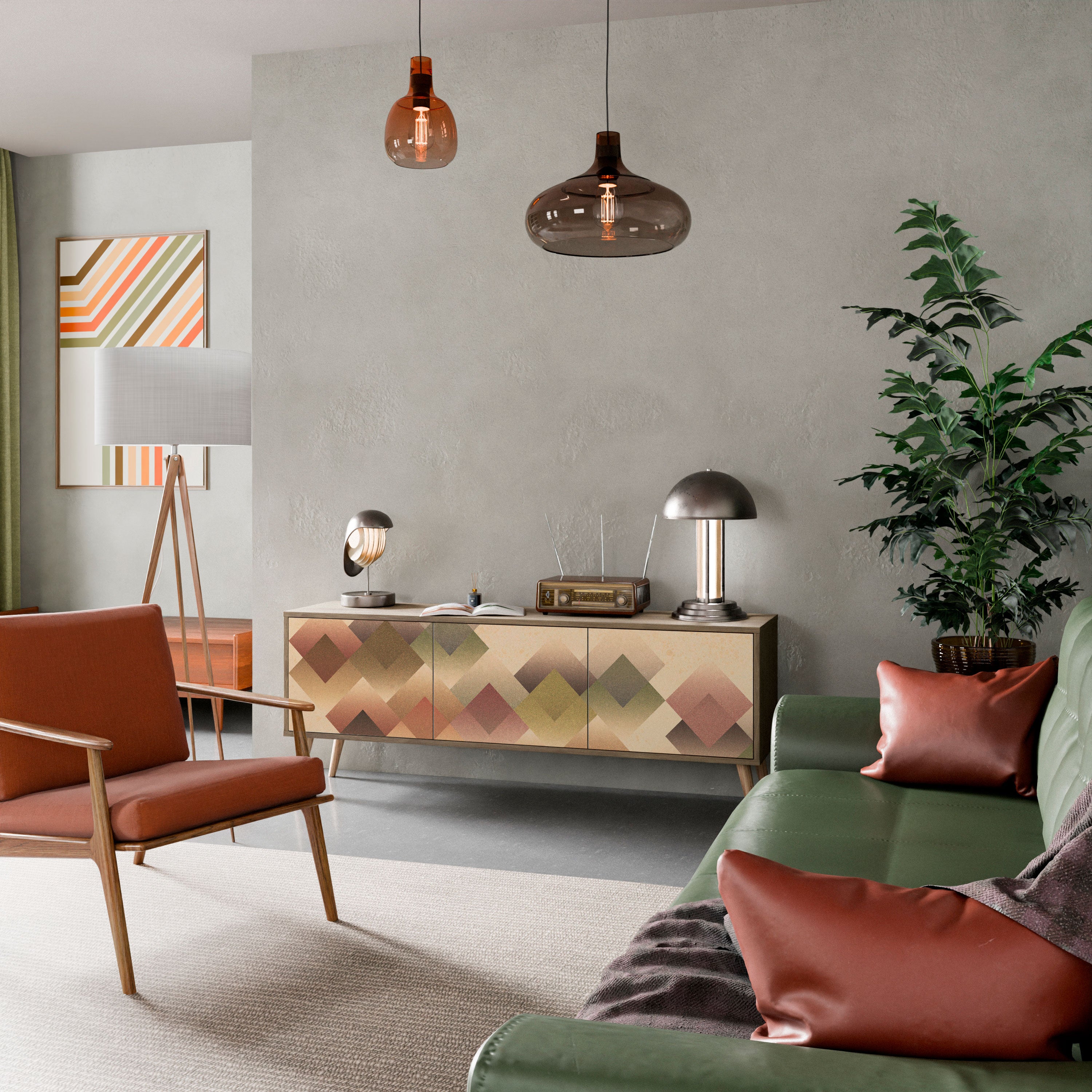 GEOMETRIC FUSION 3-dörrars TV-bänk i ekeffekt