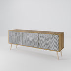 CONCRETE ZIG ZAG 3-Door TV Stand in Oak Effect