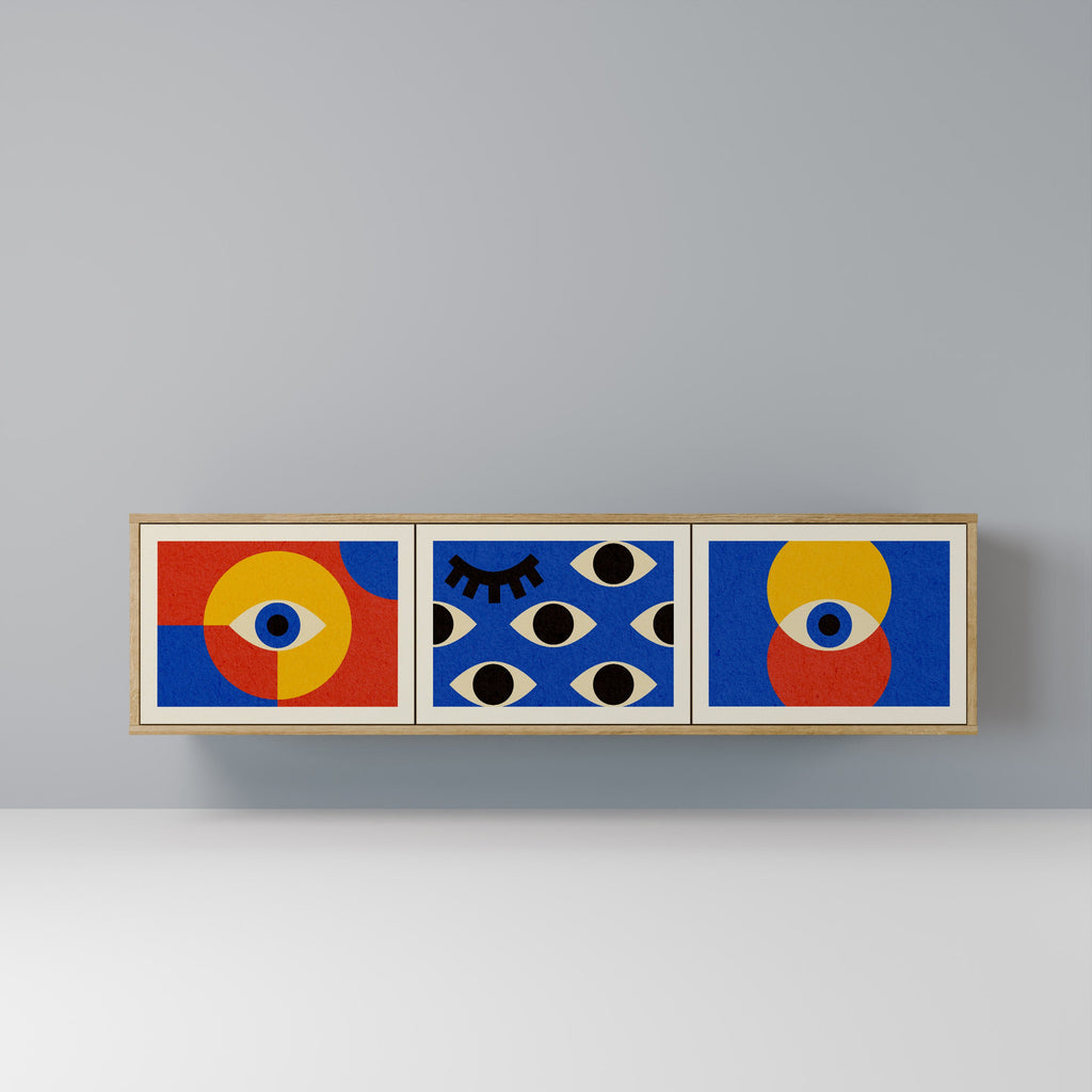 GEOMETRIC EYES 3-dörrars TV-bänk i ekeffekt