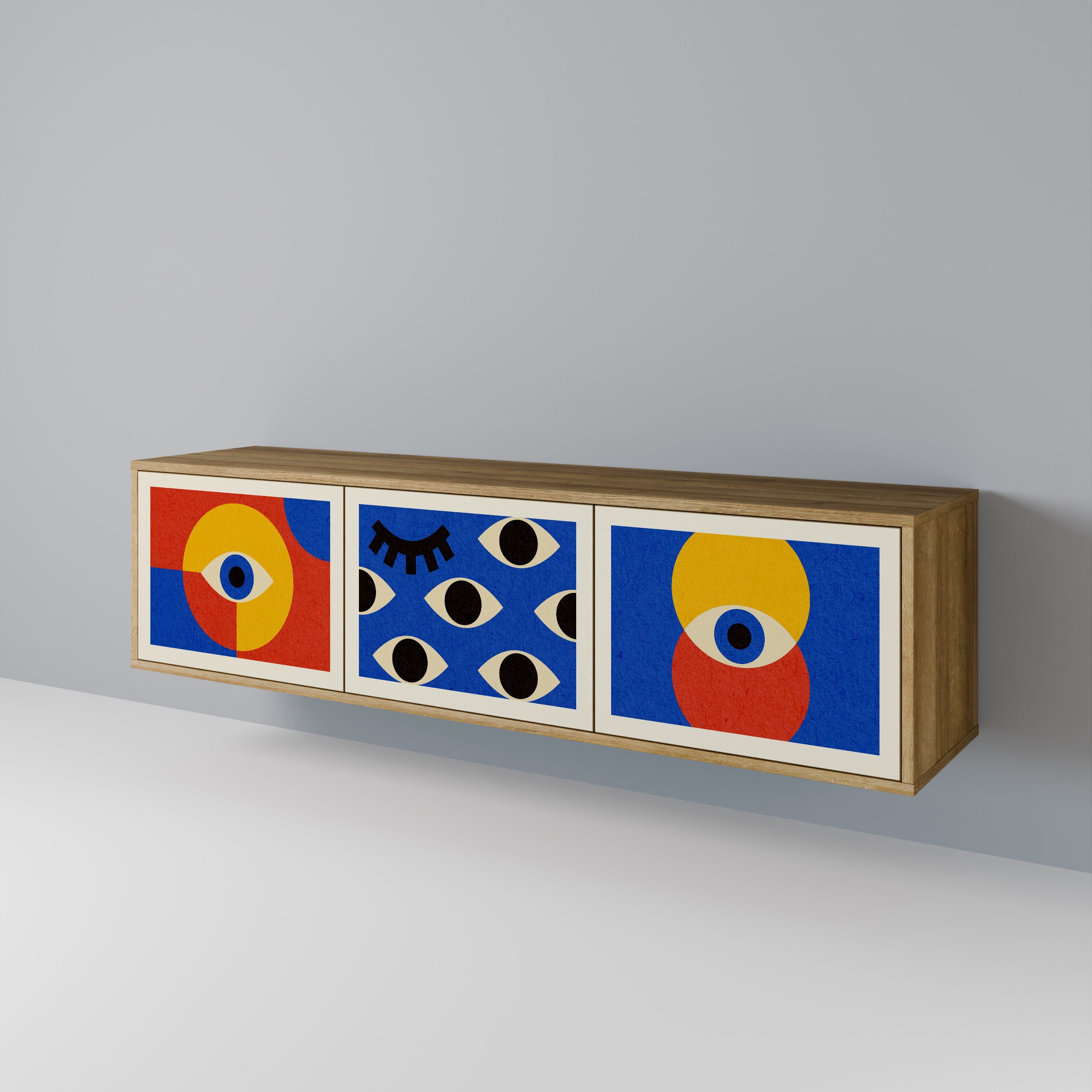 GEOMETRIC EYES 3-dörrars TV-bänk i ekeffekt