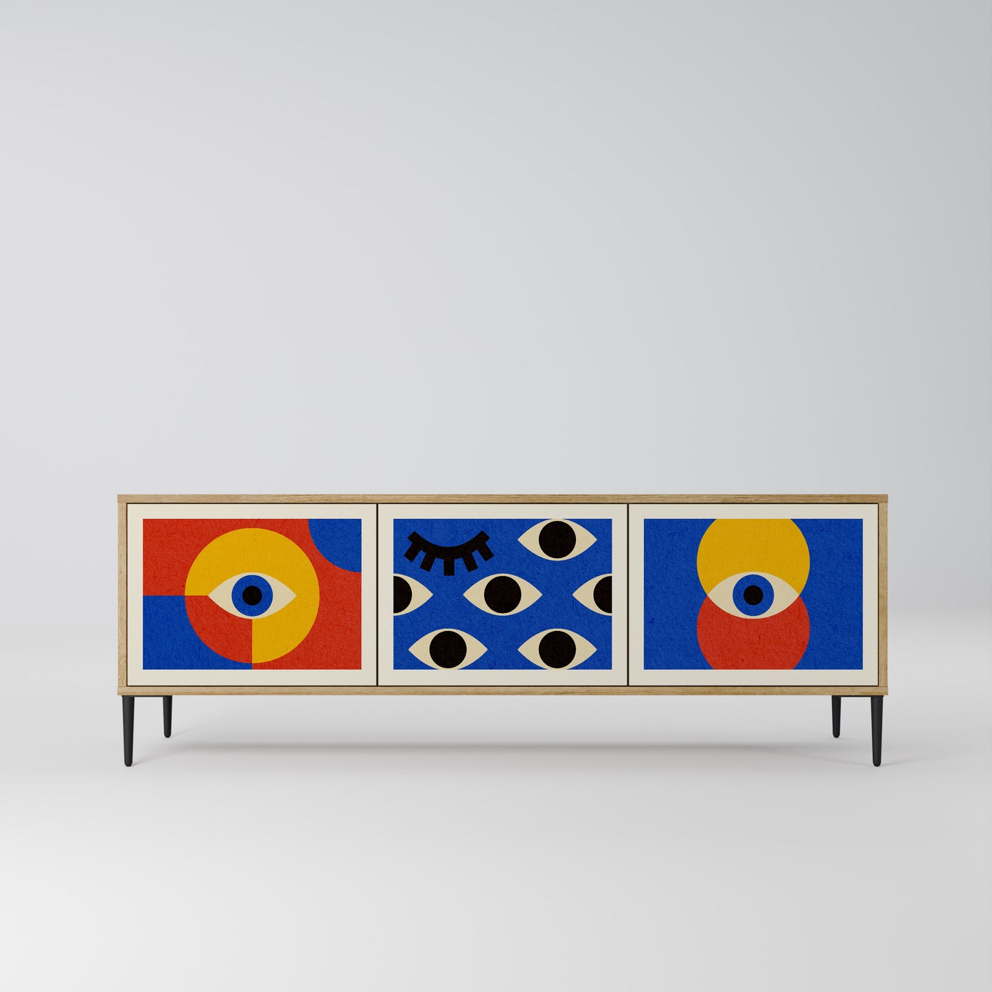 GEOMETRIC EYES 3-Door TV Stand in Oak Effect