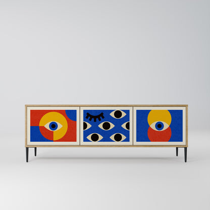 GEOMETRIC EYES 3-Door TV Stand in Oak Effect