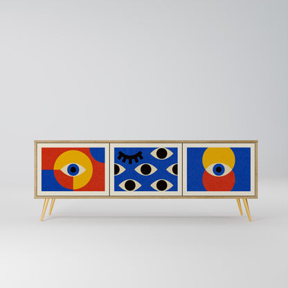 GEOMETRIC EYES 3-Door TV Stand in Oak Effect