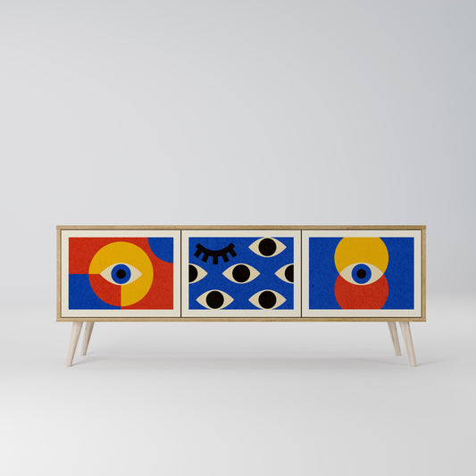 GEOMETRIC EYES 3-Door TV Stand in Oak Effect