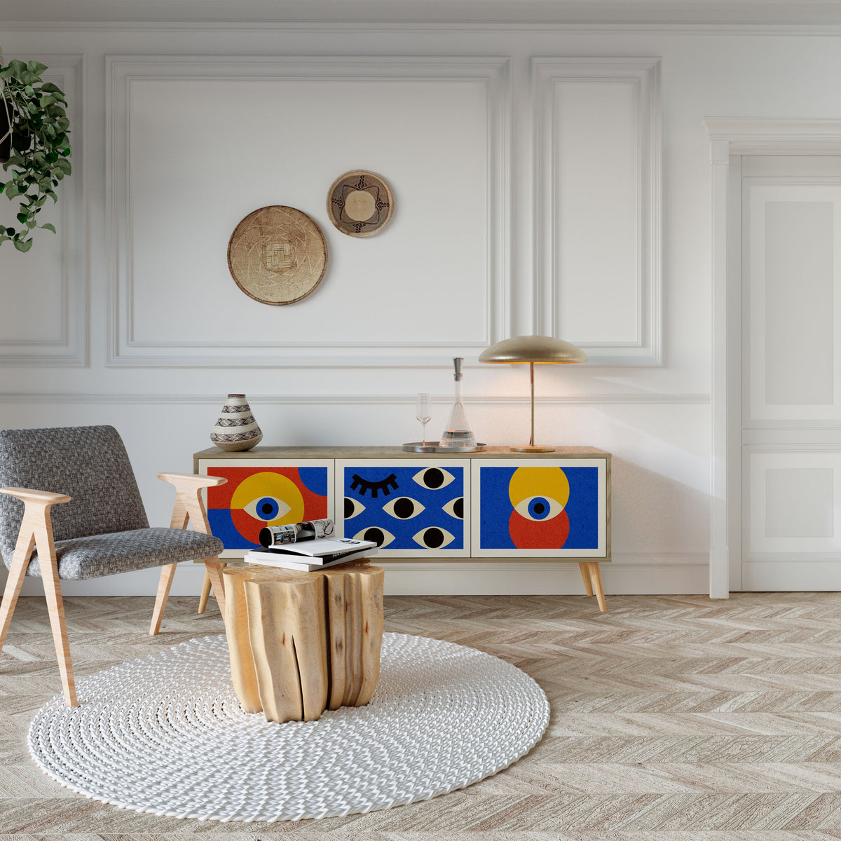 GEOMETRIC EYES TV-bänk med 3 dörrar