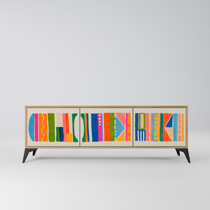 GEOMETRIC SHINE 3-Door TV Stand in Oak Effect