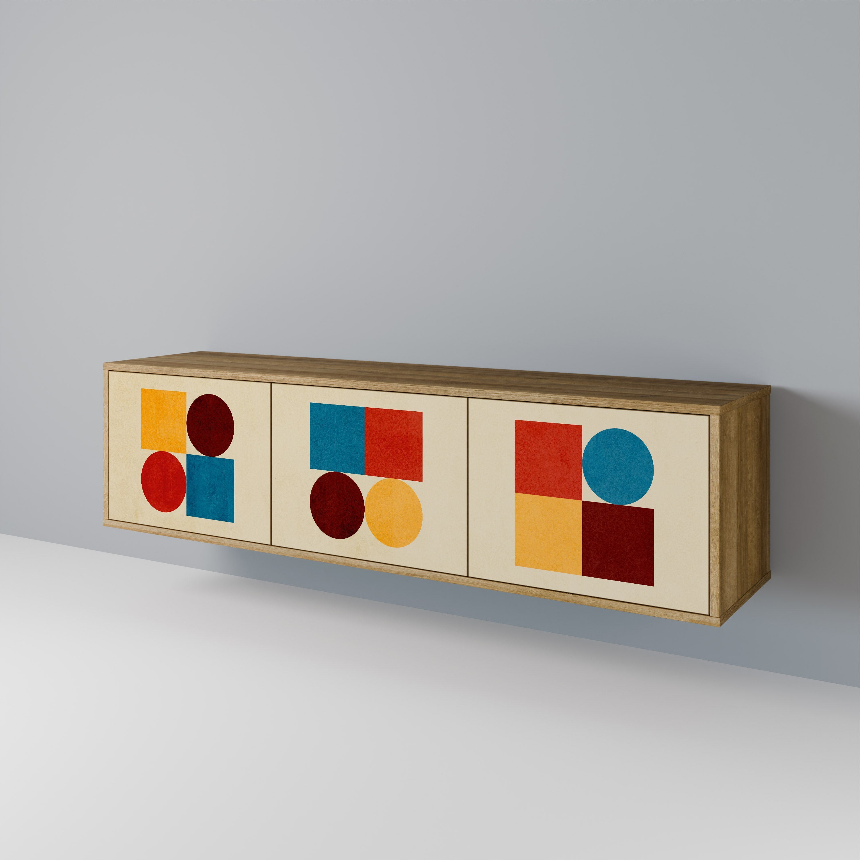 GEOMETRIC PUZZLE 3-dörrars TV-bänk i ekeffekt