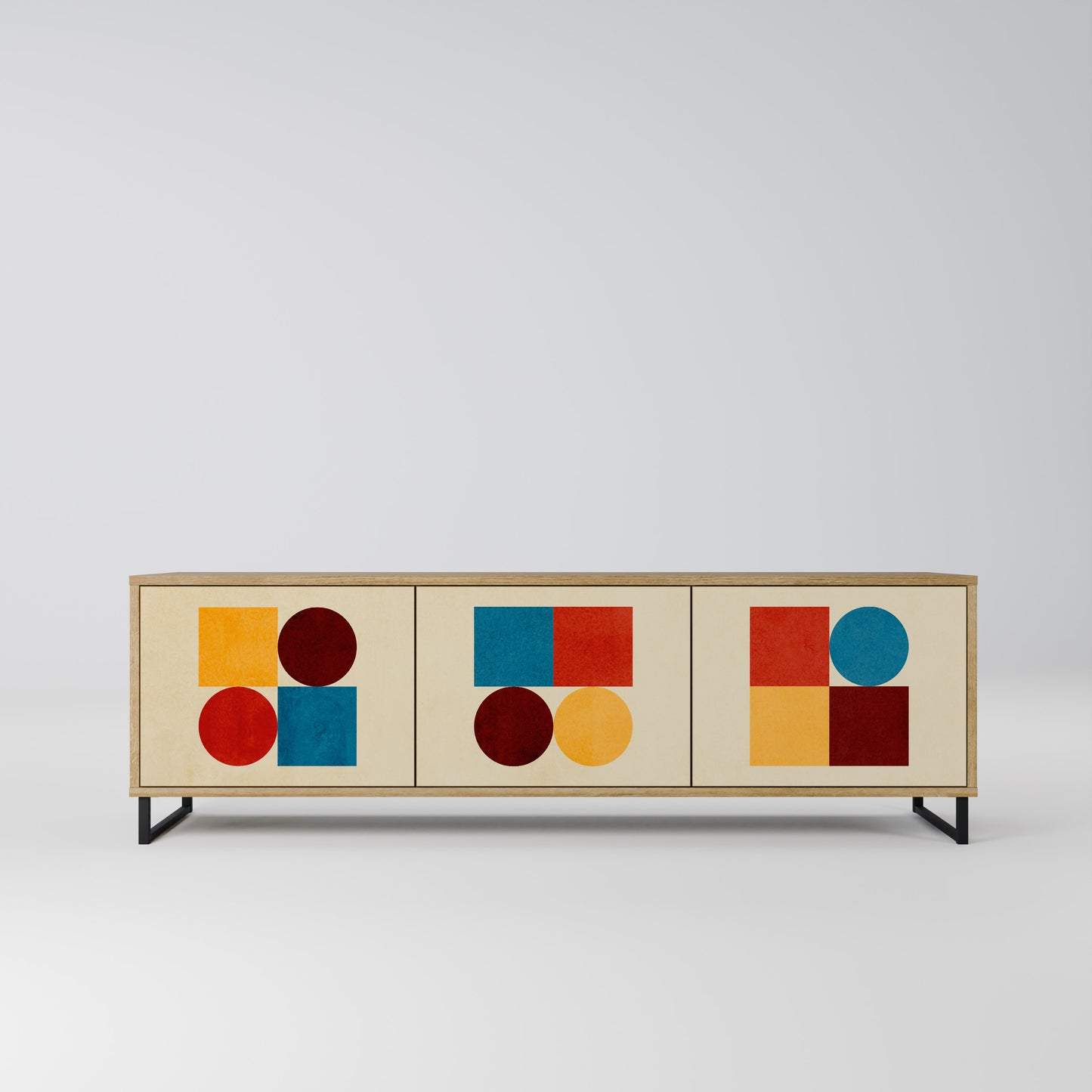 GEOMETRIC PUZZLE 3-Door TV Stand in Oak Effect