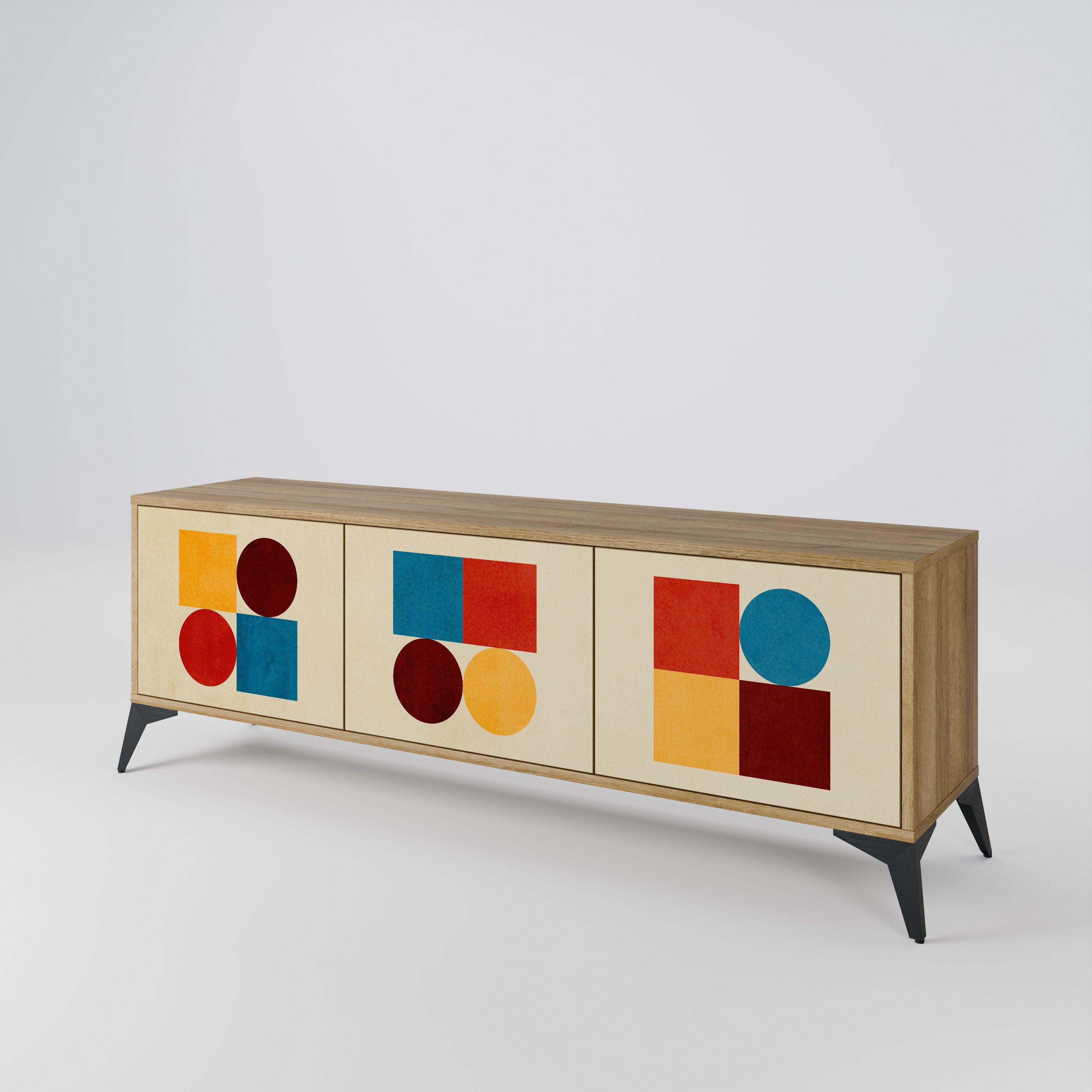 GEOMETRIC PUZZLE 3-dörrars TV-bänk i ekeffekt