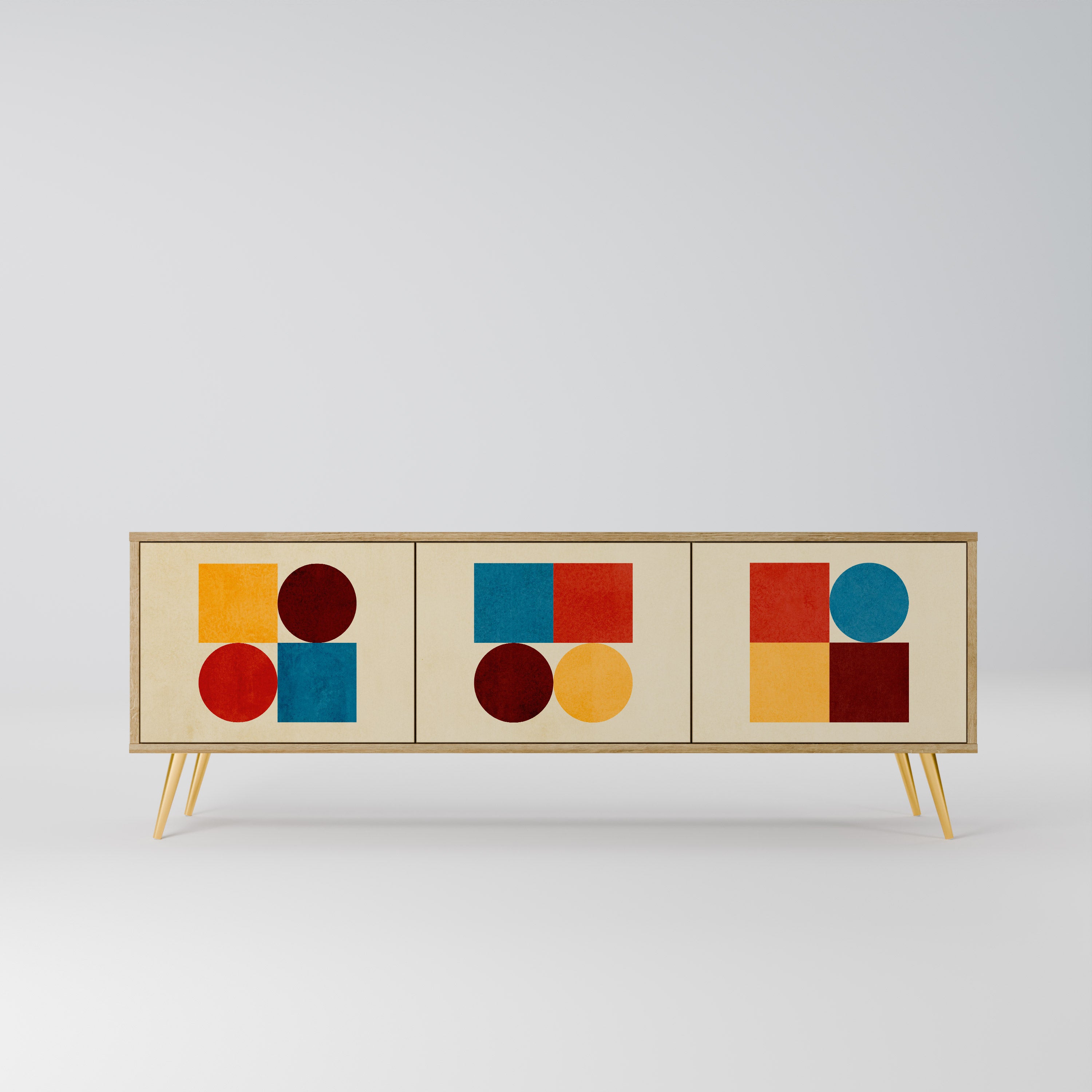 GEOMETRIC PUZZLE 3-dörrars TV-bänk i ekeffekt